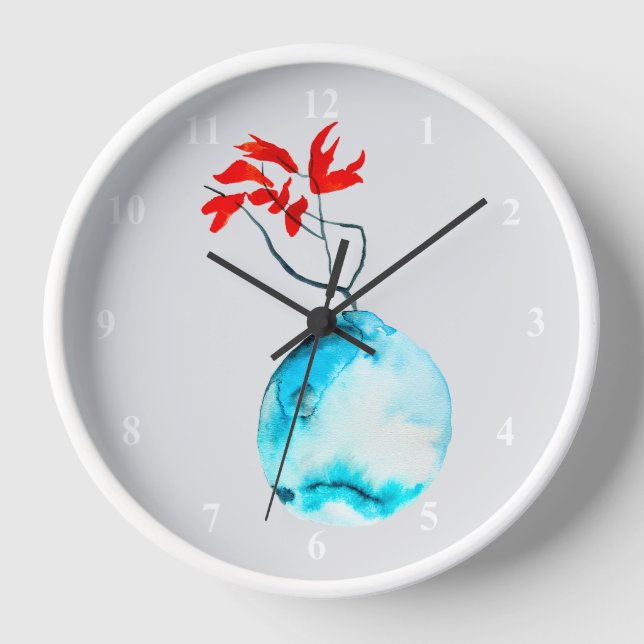 Ikebana watercolor blue vase clock (Front)