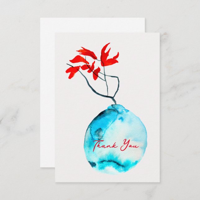 Ikebana watercolor blue vase note card (Front/Back)