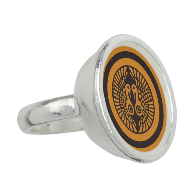 Ikko Ikki Mon Japanese clan dark grey on yellow Ring (Side)