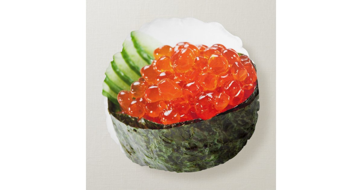Ikura (Salmon Roe) Gunkan Maki Sushi Round Pillow | Zazzle