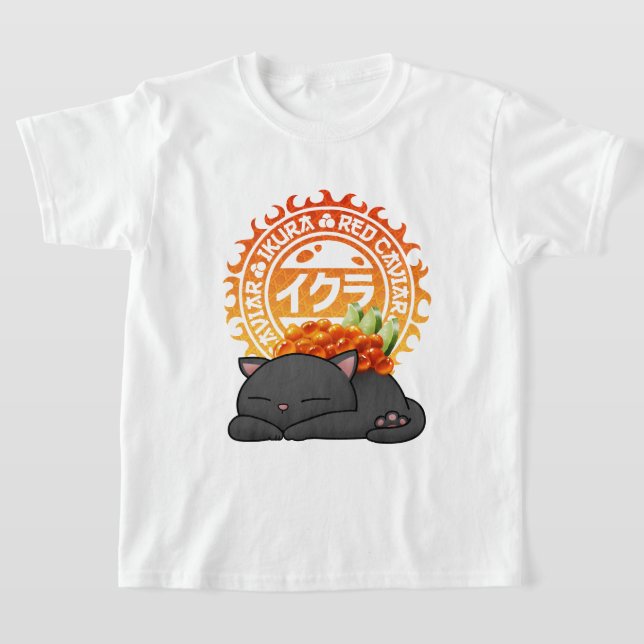 Ikura Salmon Roe Sushi Cat T-Shirt (Laydown)