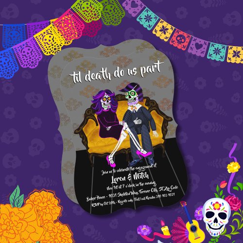 il Death Do Us Part Sugar Skulls Engagement Party Invitation