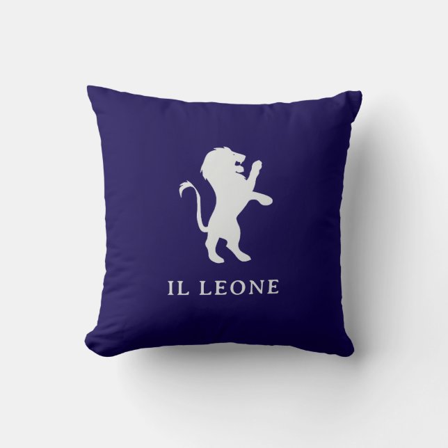 Il Leone | Elegant Italian Lion on Dark Blue Throw Pillow (Front)