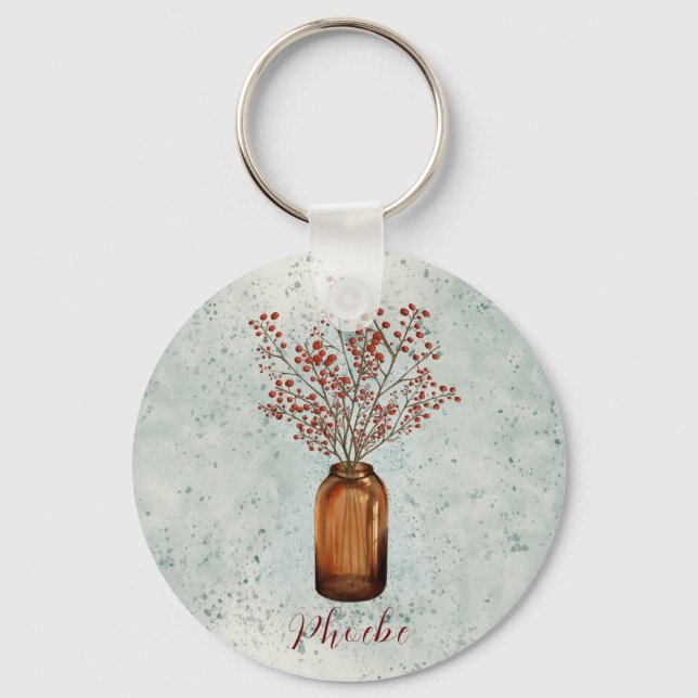 Ilex Berries in A Vase Keychain (Front)