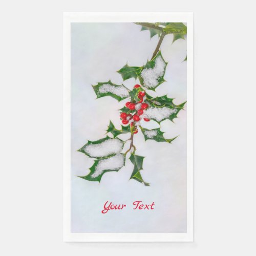 Ilex Red Christmas Holly Berries in Winter Snow _ Paper Guest Towels