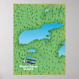 Iliamna Lake Alaska map Poster