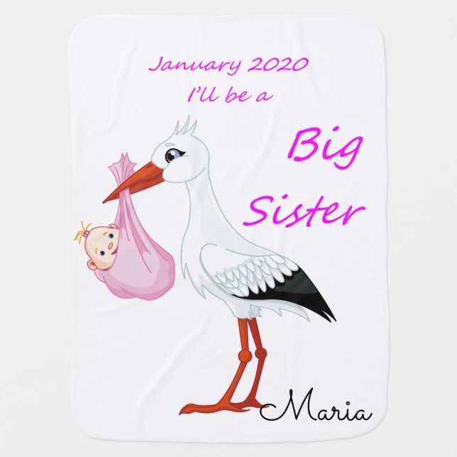 I'll be a Big Sister in January 2020 Baby Blanket (Front)