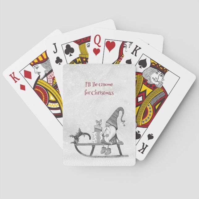 I'll Be Gnome for Christmas Punny BW Holiday  Poker Cards (Back)