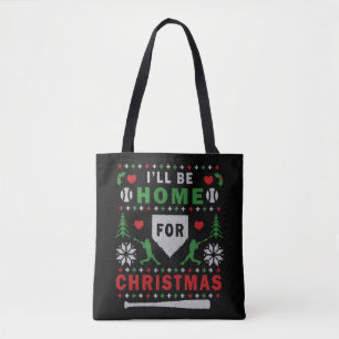 I'Ll Be Home For Christmas Baseball Ugly Christmas Tote Bag