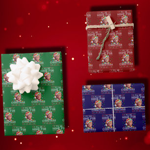 I'll Be Home For Christmas   Funny Santa Trump Wrapping Paper Sheets