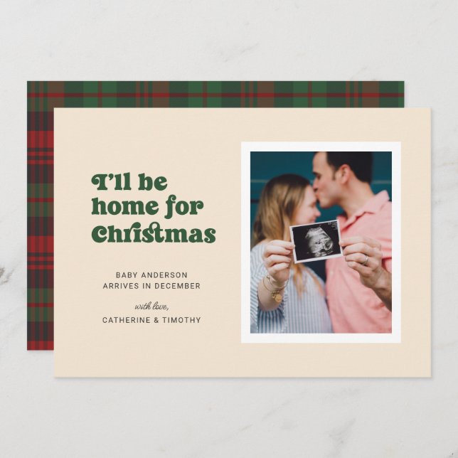 I'll Be Home for Christmas (Green) Pregnancy  Announcement (Front/Back)