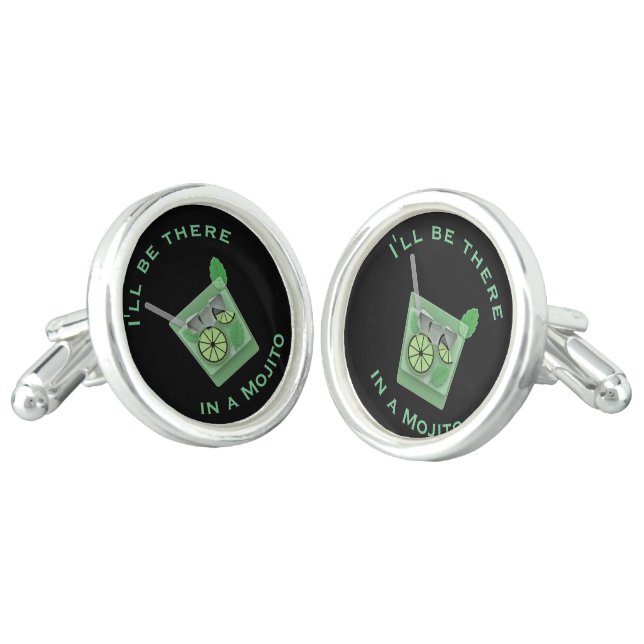 I'll Be There in a Mojito Funny Cocktail Quote Cufflinks (Angled)