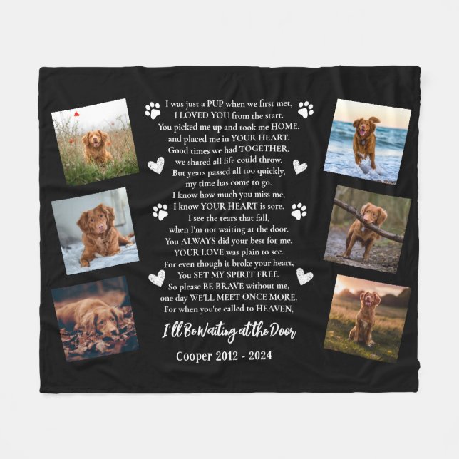 I'll Be Waiting at the Door Photo Dog Memorial Fleece Blanket (Front (Horizontal))