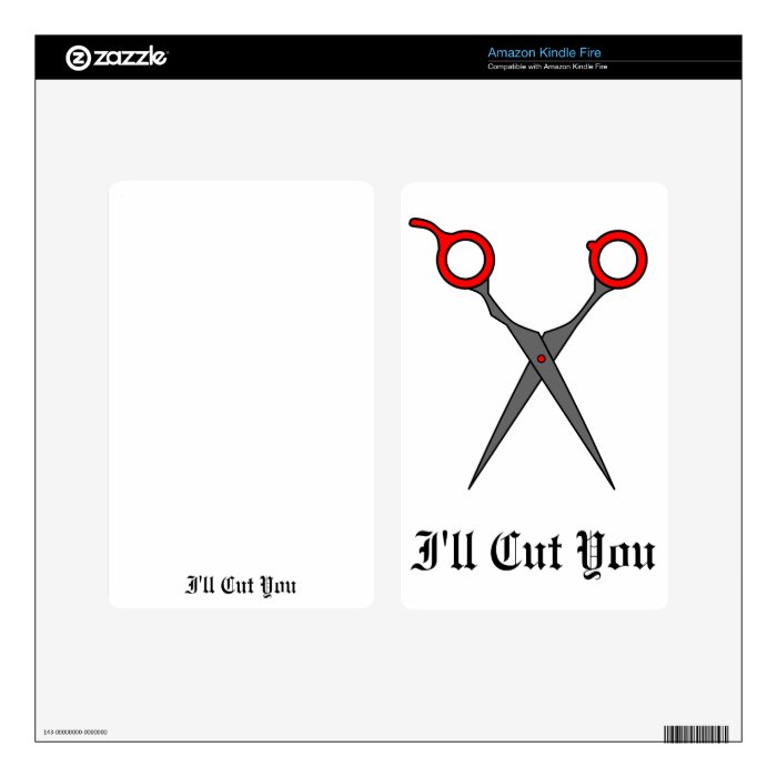 I'll Cut You (Red Hair Cutting Scissors) Kindle Fire Decals