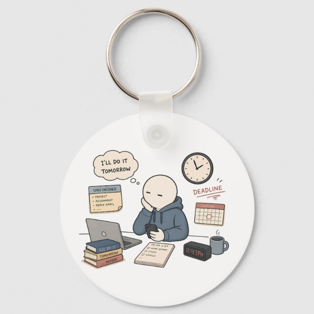 I'll Do It Tomorrow Funny Procrastination Meme Keychain (Front)