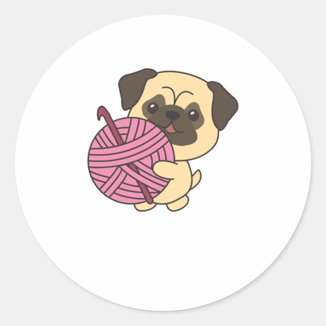 I'll Go Crochet Cute Pug With Wool Classic Round Sticker (Front)