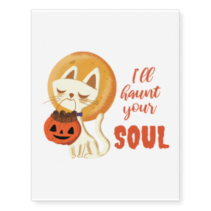 I'll Haunt Your Soul, Scary Cute Cat Pumpkin Temporary Tattoos