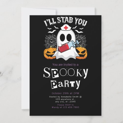 Ill Stab You Ghost Nurse Halloween Party Invitation