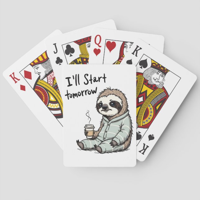 I'll Start Tomorrow Funny Sloth Animal Poker Cards (Back)