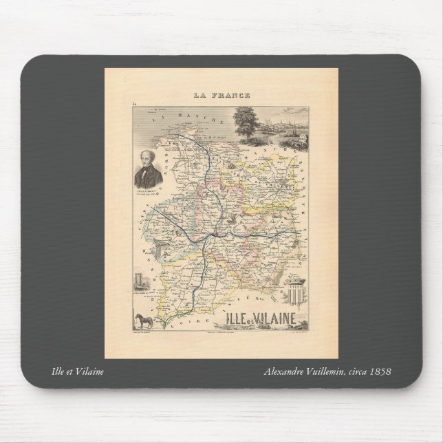 Ille et Vilain Department, Alexandre Vuillemin Map Mouse Pad (Front)