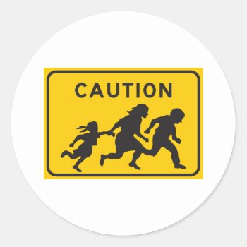 Illegal Aliens Crossing Highway Sign Classic Round Sticker by wesleyowns at Zazzle