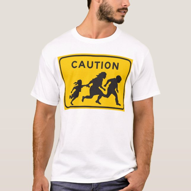 Illegal Aliens Crossing Highway Sign T-Shirt (Front)