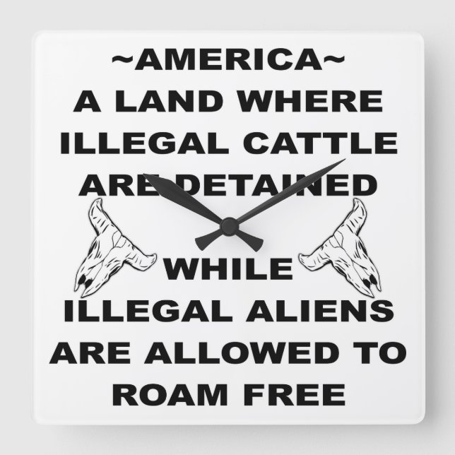 Illegal Cattle Are Detained & Illegal Aliens Roam Square Wall Clock (Front)