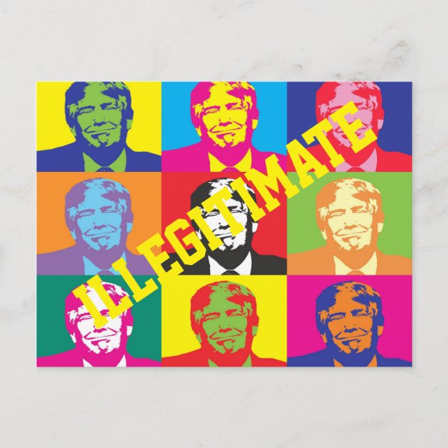 "Illegitimate"  with Rainbow Colored Trump Faces Postcard (Front)