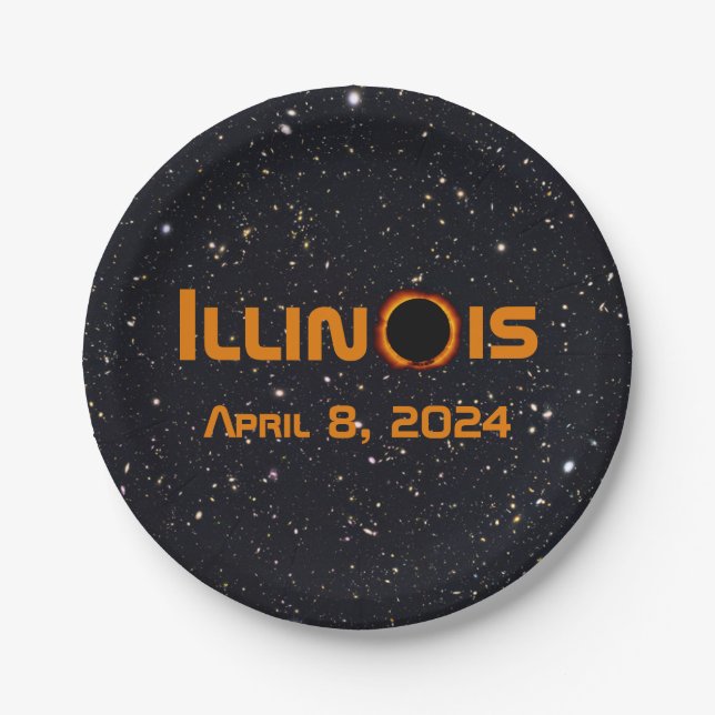 Illinois 2024 Total Solar Eclipse Paper Plates (Front)