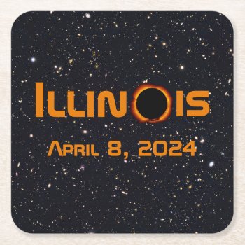 Illinois 2024 Total Solar Eclipse Square Paper Coaster by GigaPacket at Zazzle