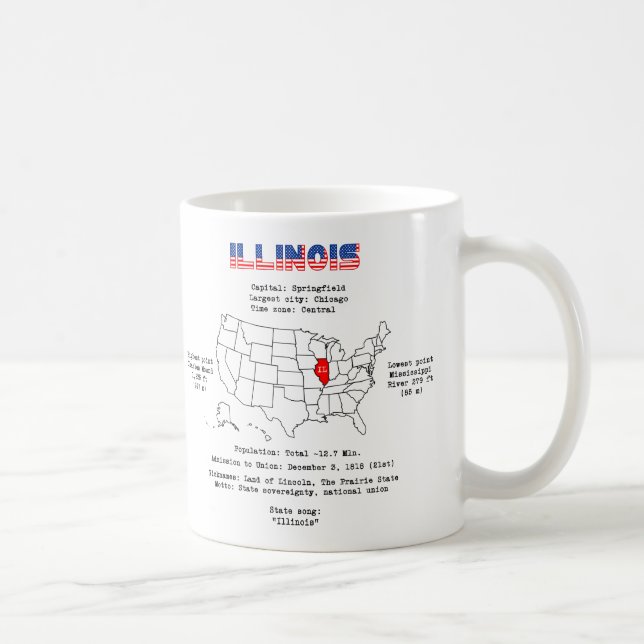 Illinois American state on a map and useful info Coffee Mug (Right)