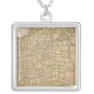 Illinois Atlas Map Silver Plated Necklace