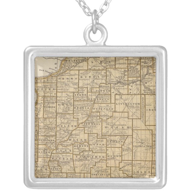 Illinois Atlas Map Silver Plated Necklace (Front)