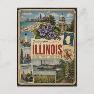 Illinois Authentic Vintage Style Postcard
