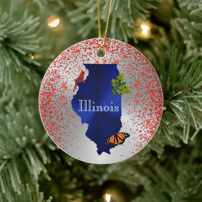Illinois Blue Cardinal Monarch Oak Leaf Ceramic Ornament (Tree)