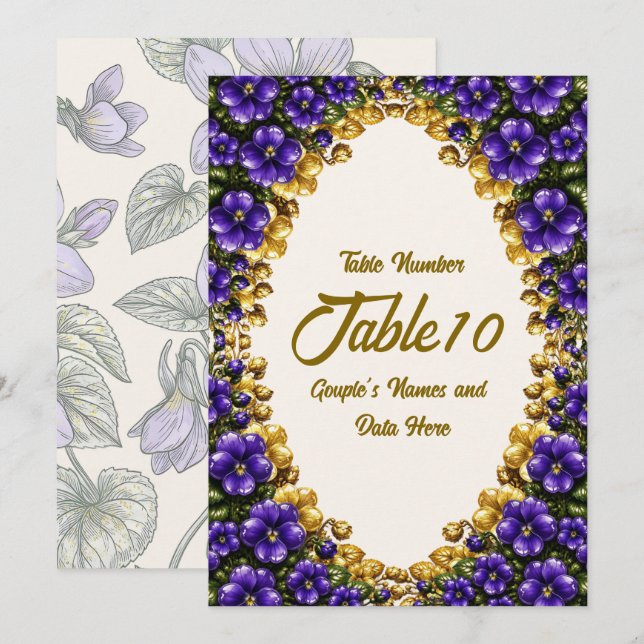 Illinois Blue Violet Wedding Table Number (Front/Back)