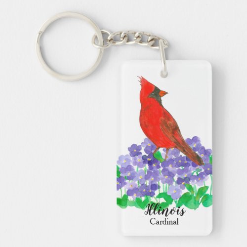 Illinois Cardinal State Bird Watercolor Keychain
