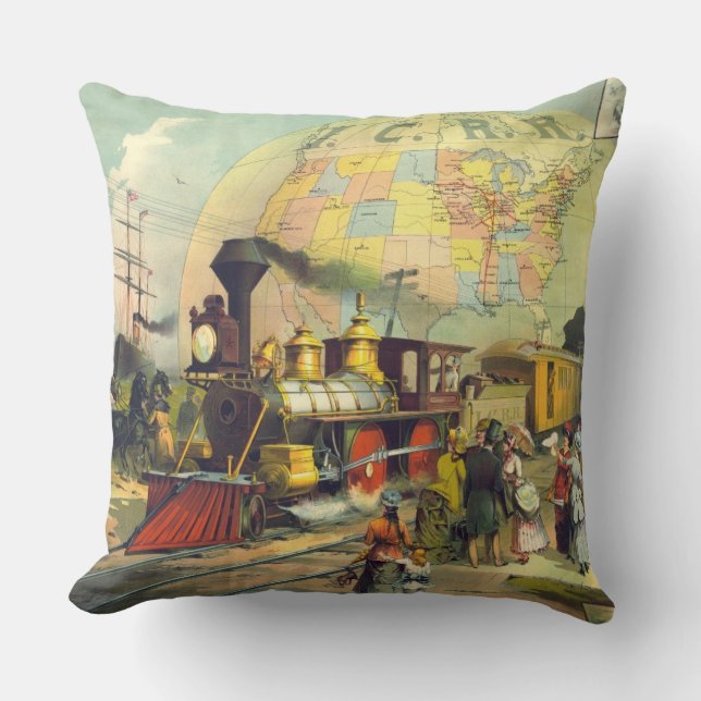 Illinois Central Railroad 1882 Throw Pillow (Front)