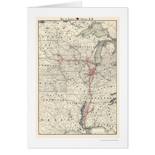 Illinois Central Railroad Map 1892 Cards (Front)