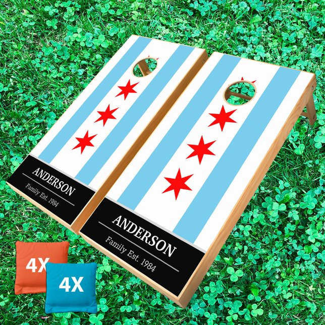 Illinois & Chicago Flag personalized / Family fun Cornhole Set (Creator Uploaded)