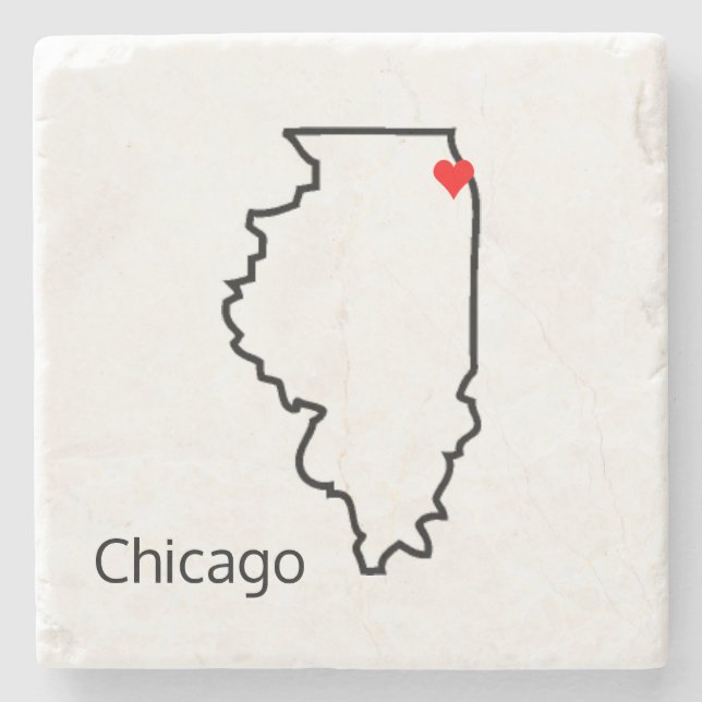 Illinois Chicago Love Custom Location Red Heart Stone Coaster (Front)