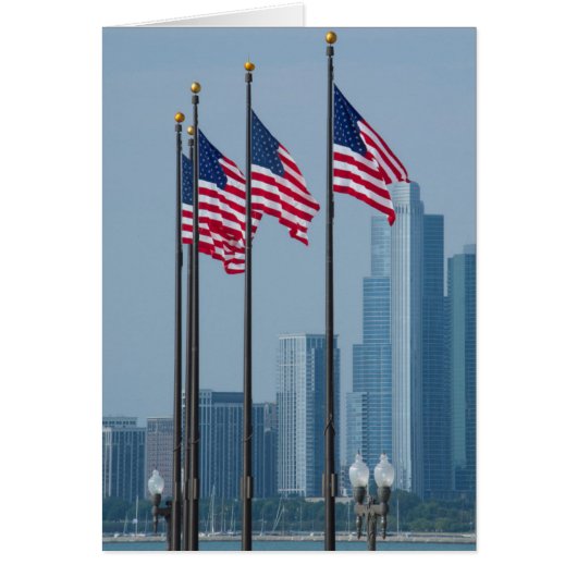 Illinois, Chicago. Navy Pier, US flags flying Cards (Front)