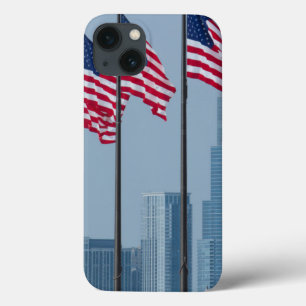 Illinois, Chicago. Navy Pier, US flags flying iPhone 13 Case