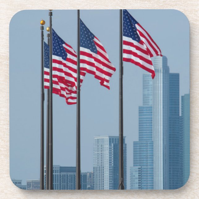 Illinois, Chicago. Navy Pier, US flags flying Drink Coaster (Front)