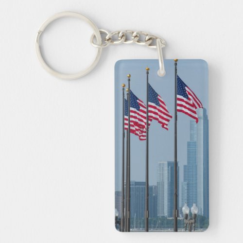 Illinois Chicago Navy Pier US flags flying Keychain