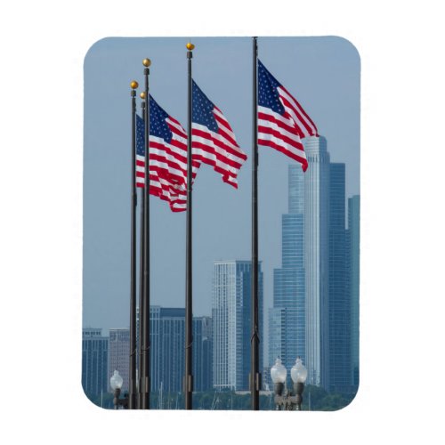 Illinois Chicago Navy Pier US flags flying Magnet