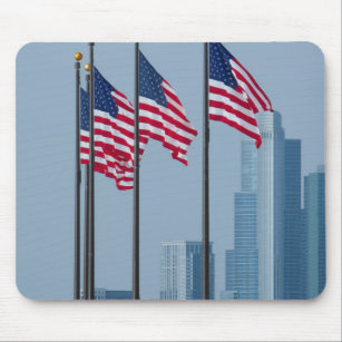 Illinois, Chicago. Navy Pier, US flags flying Mouse Pad