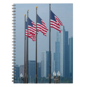 Illinois, Chicago. Navy Pier, US flags flying Notebook