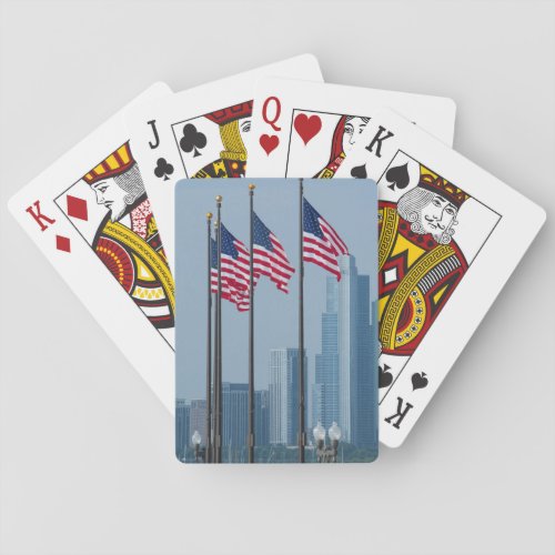 Illinois Chicago Navy Pier US flags flying Poker Cards