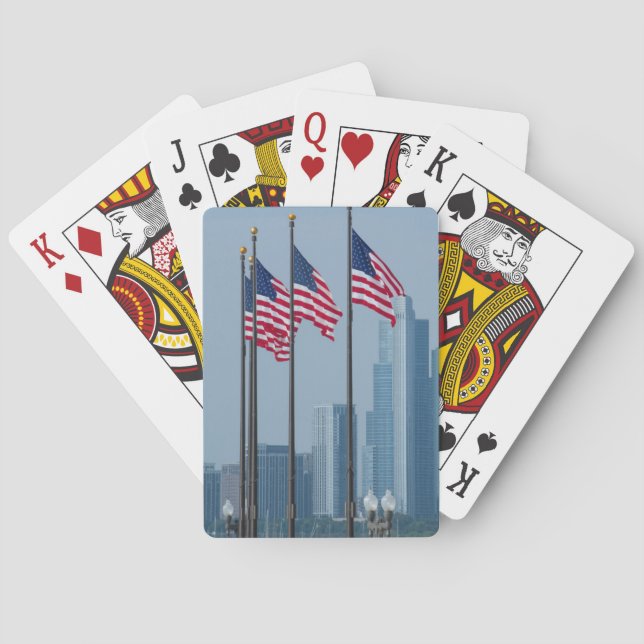Illinois, Chicago. Navy Pier, US flags flying Poker Cards (Back)